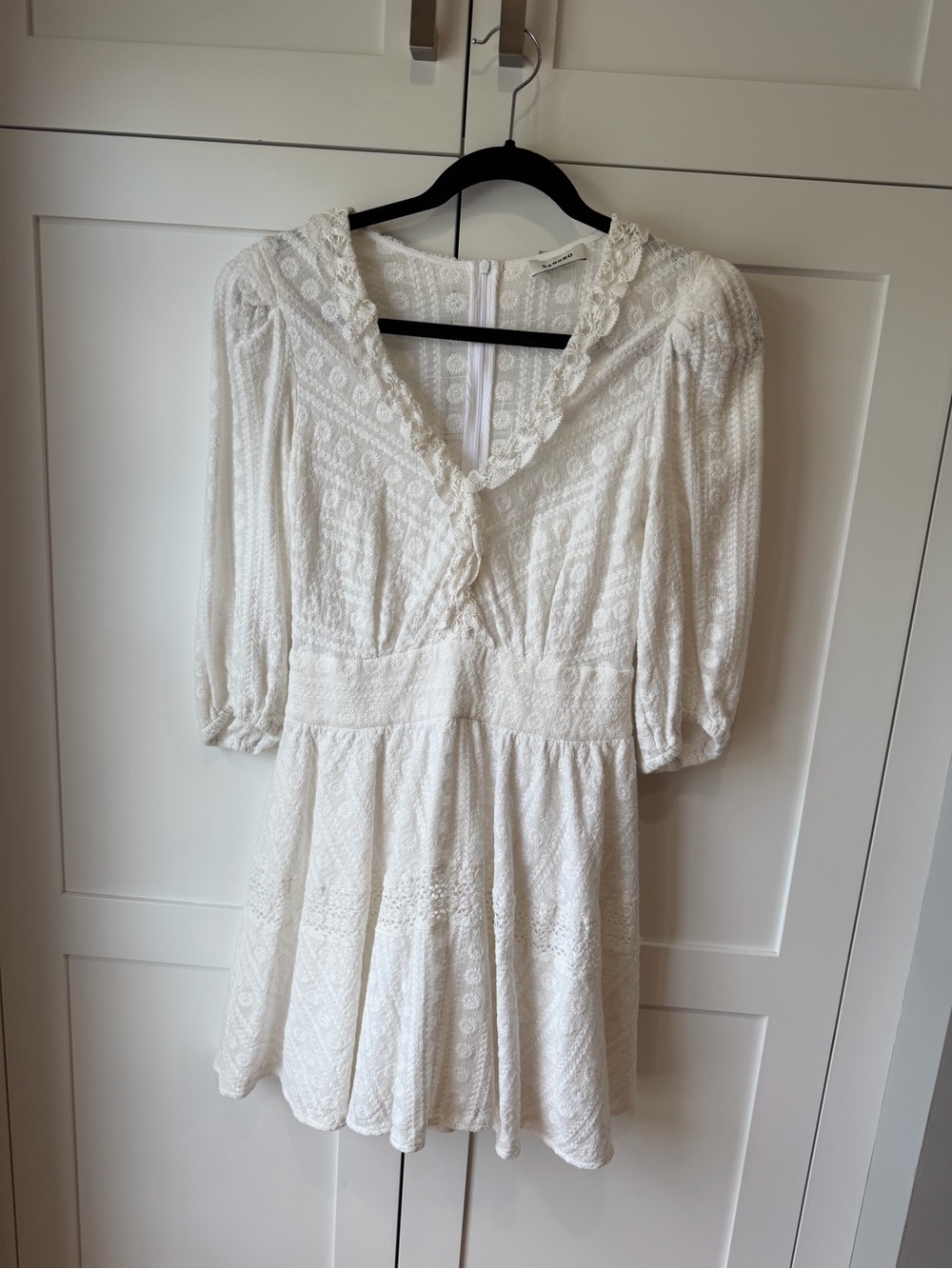 Sandro White Embroidered Mini Dress